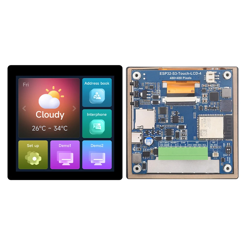 ESP32 S3 LCD Development Board 480x480 4inch TouchScreen Display TVBOX LVGL HMI Sensor CAN RS485 I2C