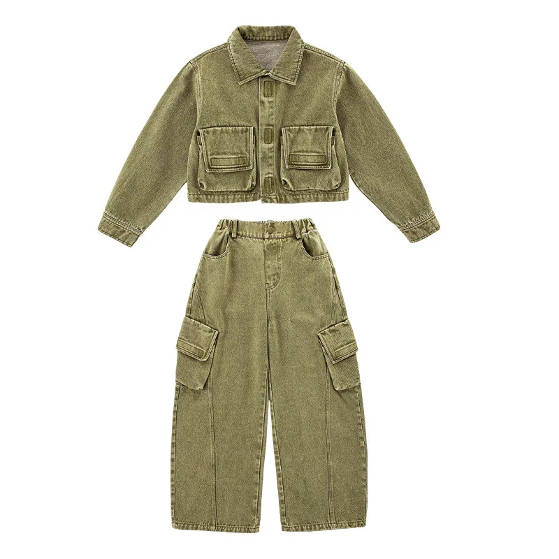 Korean Spring Autumn Kids Costume Children's Loose Denim Jacket Jeans Suit Boys Girls Long Sleeve Top and Bottom 2 Pcs Sets