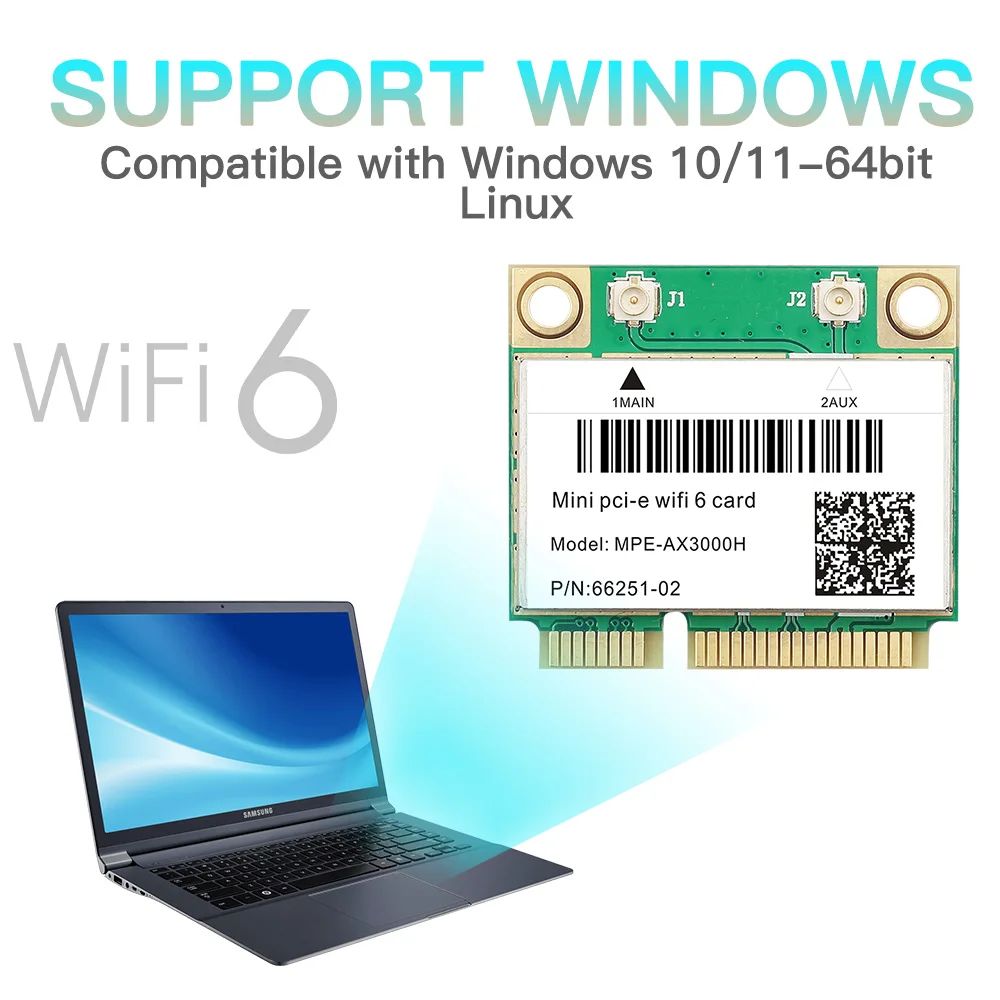 Dwuzakresowe WiFi 6 MPE-7260AC kart AX3000H dla Mini Pcie Adapter Bluetooth 5.2 Adapter bezprzewodowy 2.4G/5Ghz dla laptopa/PC jak AX210