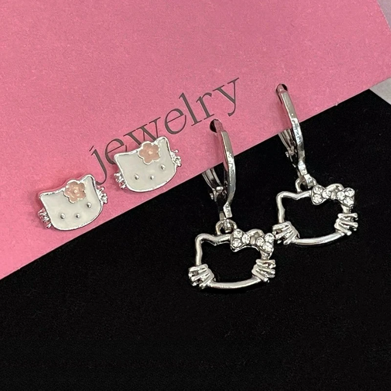 Hello Kitty Earrings Cartoon Fashion niche design girl Sweet stud Korean style jewelry ear clip birthday gift