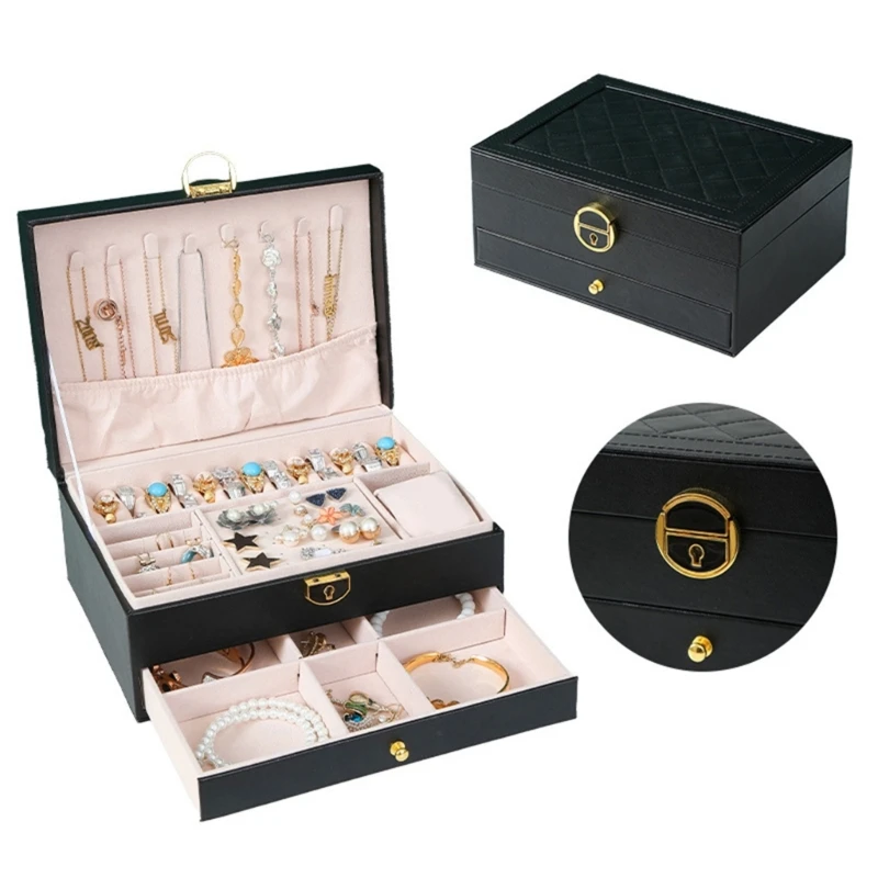 Deluxe Jewelry Chest Multi Layer Necklace Earring Storage Box with Soft Interior