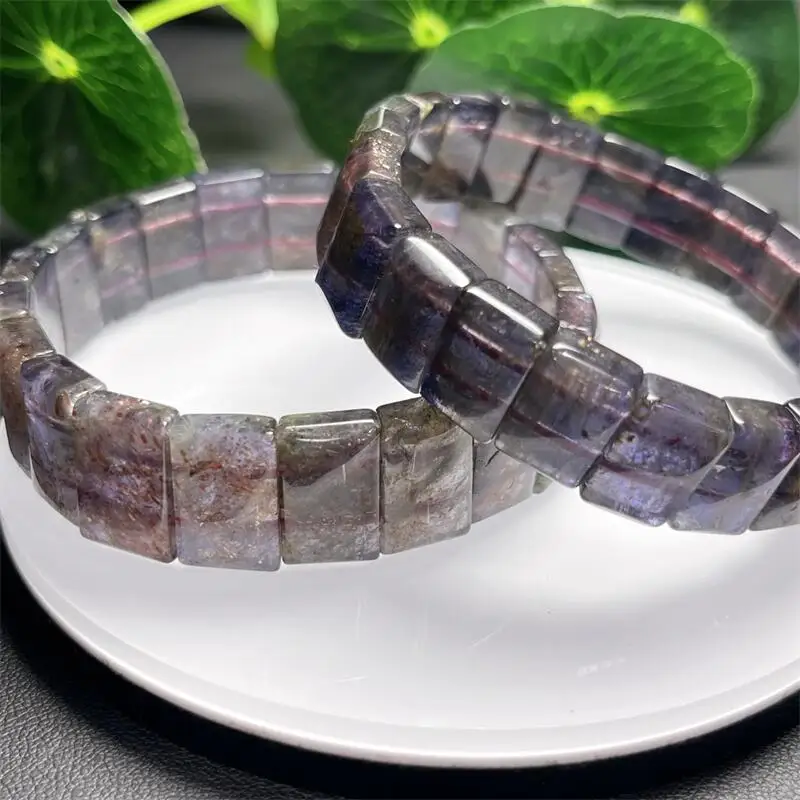 13-16 مللي متر الطبيعية Iolite الكوارتز حبة الإسورة موضة الأحجار الكريمة كريستال مجوهرات الإسورة للنساء شفاء هدية عيد 1 قطعة