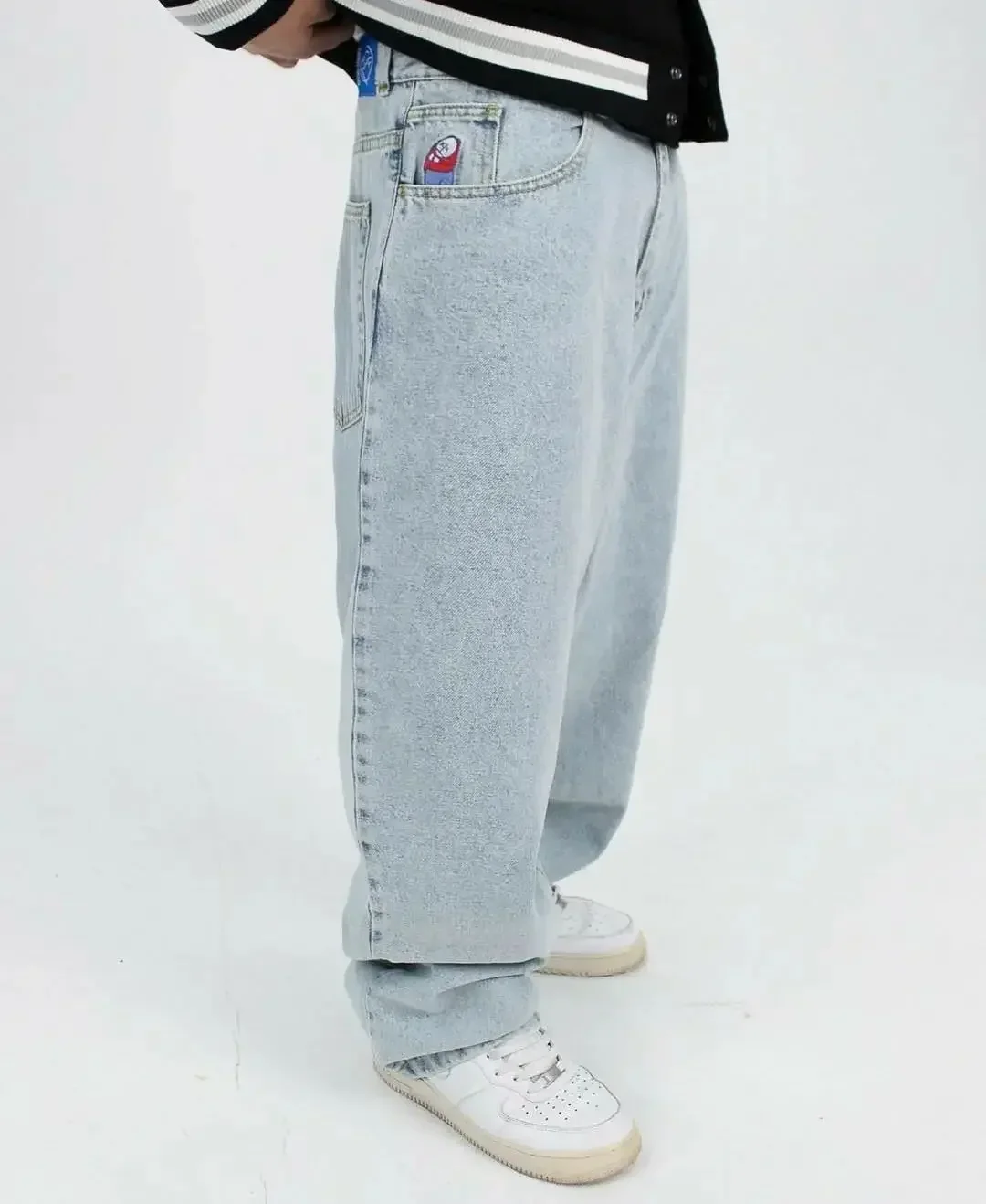 Polar Jeans Big Boy for Men and Women Y2K Hip Hop Cartoon Embroidery Retro Blue Wide Pants Gothic High Waist Wide Pants