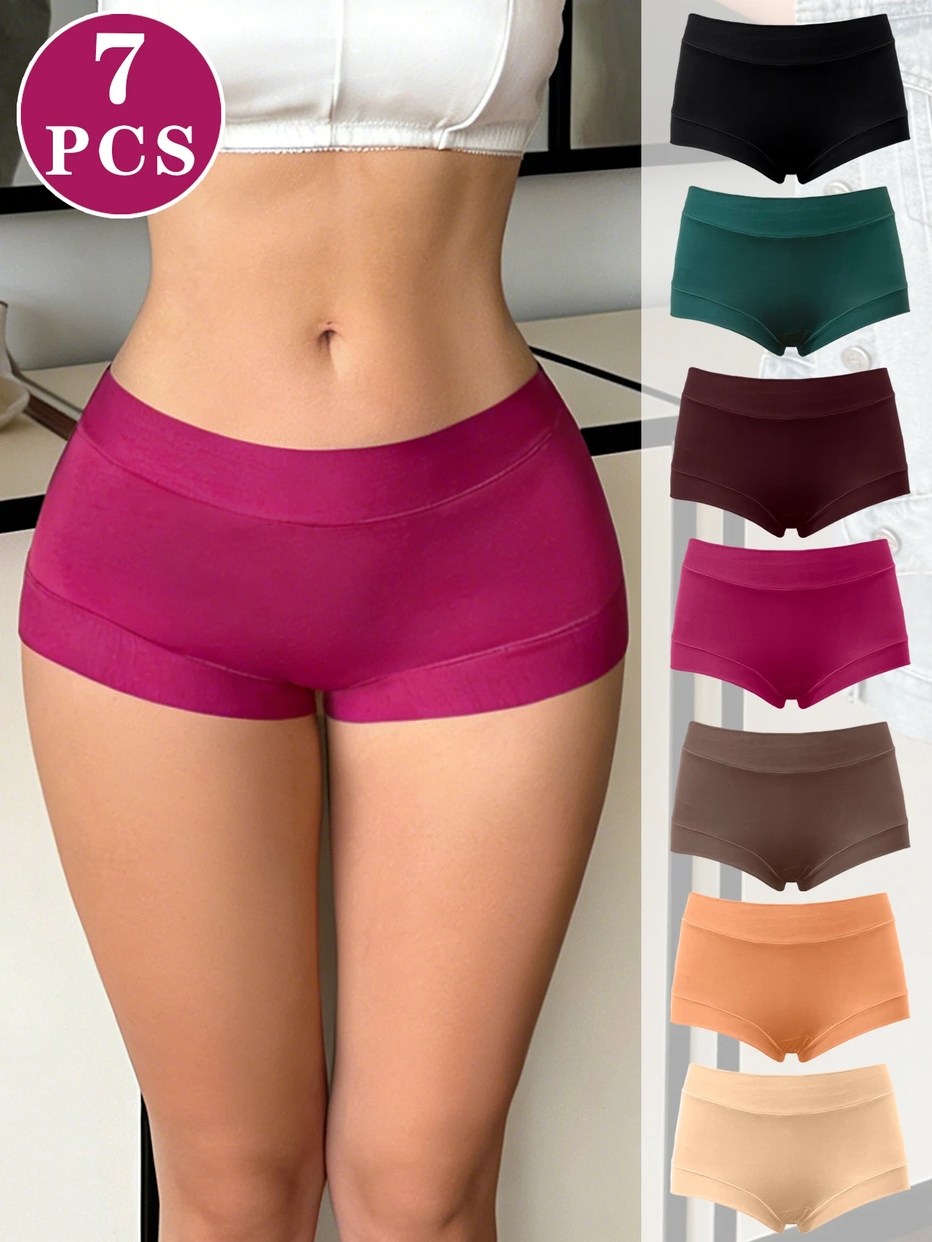 

7PCS Solid Color Women Seamless Panties High Waist Soft Basic Briefs Female Underwear Multipack Comfortable Daily Lingerie