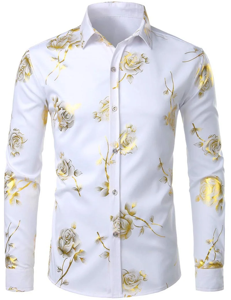 Camisa con estampado 3D de flores para hombre, camisa de manga larga con solapa y botones, ropa de fiesta, diseño cómodo, 2024