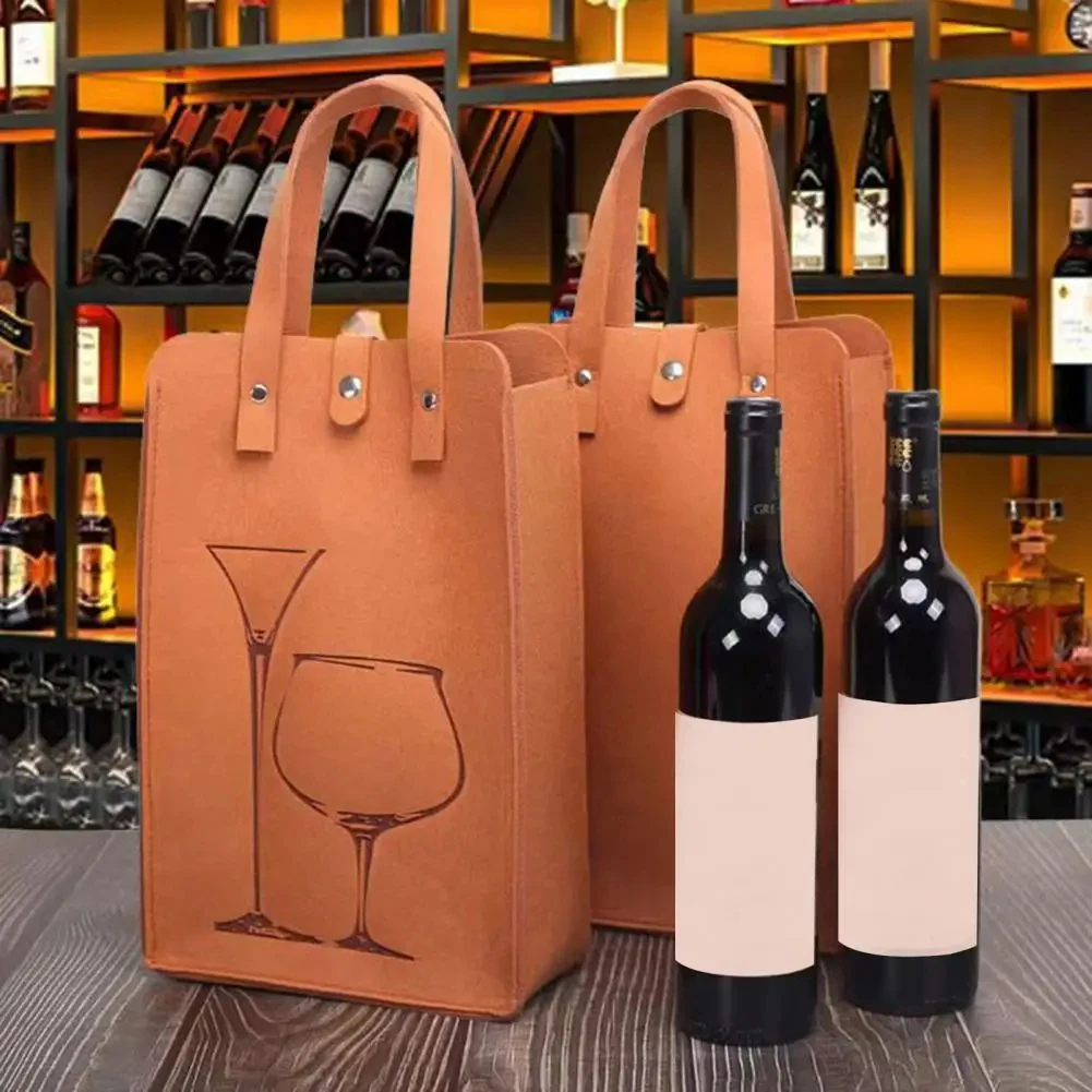 Saco de garrafa de vinho de feltro garrafas duplas grande rolamento de carga portátil embalagem de bebidas bolsa de armazenamento de embrulho de presente saco de vinho