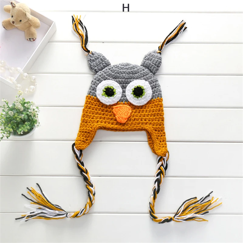 Crochet Baby Owl Hat Multiple Shape Colors Newborn Owl Cap Photo Props Infant Toddler Knitted Beanie With Braid