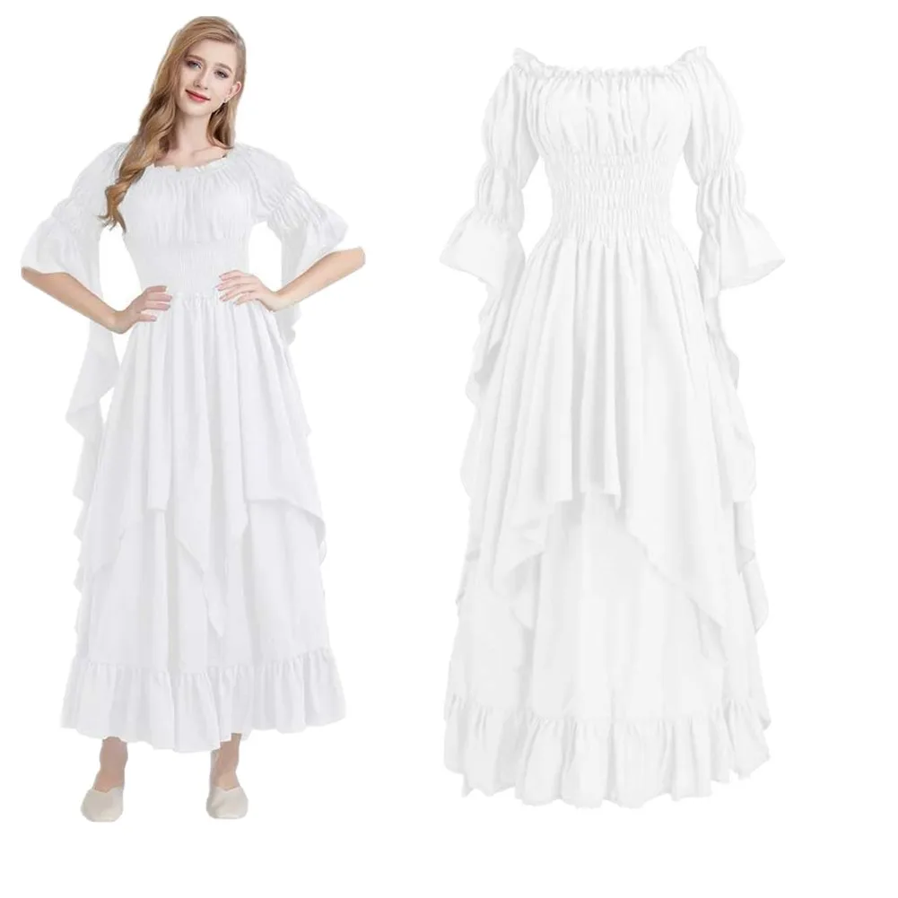 

Halloween Retro Palace Queen Cosplay Costume White Dress Medieval Drama Stage Performance For Women Clothing