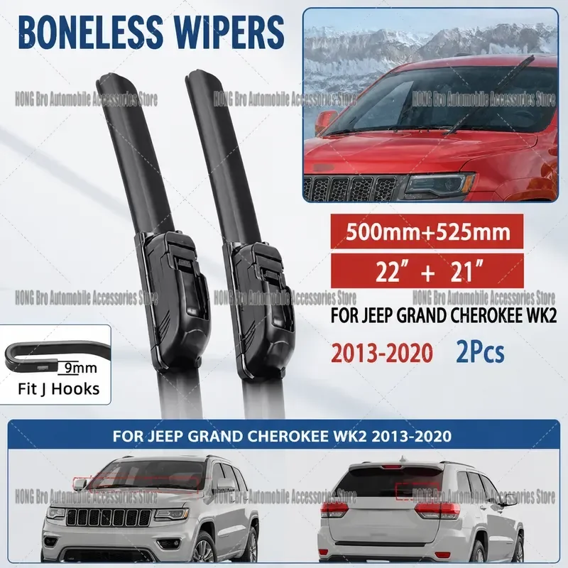 For Jeep Grand Cherokee WK2 2013-2022 Windshield Wiper Blades U Hook Soft Rubber Frameless Bracketless Auto Wipers 22 21 Inch