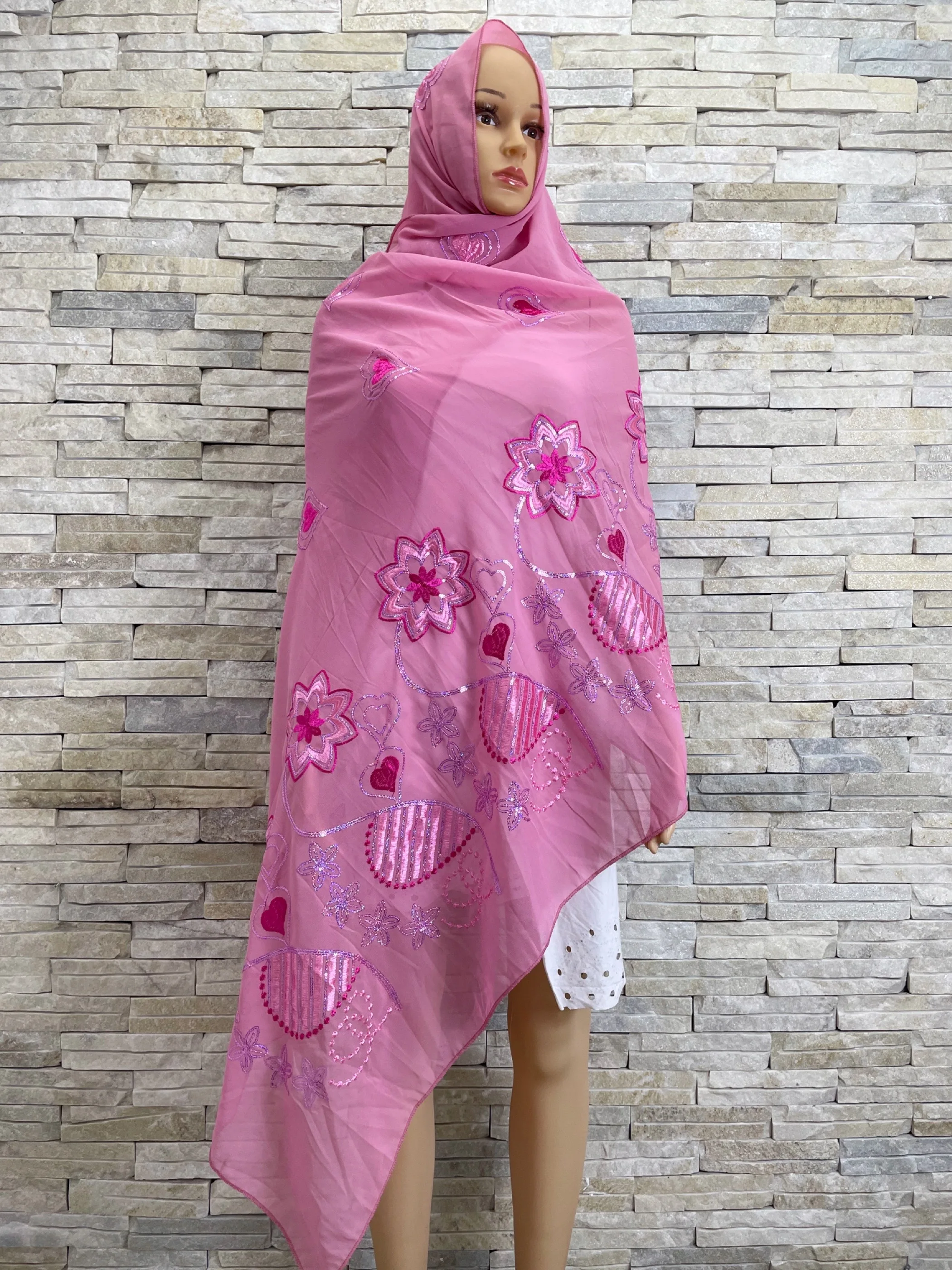 2024 Latest African Women Ramadan Scarf Soft Fabric Dubai Isalmic Sequin Embroidery Chiffon Hijab  Spring Shawls Wraps