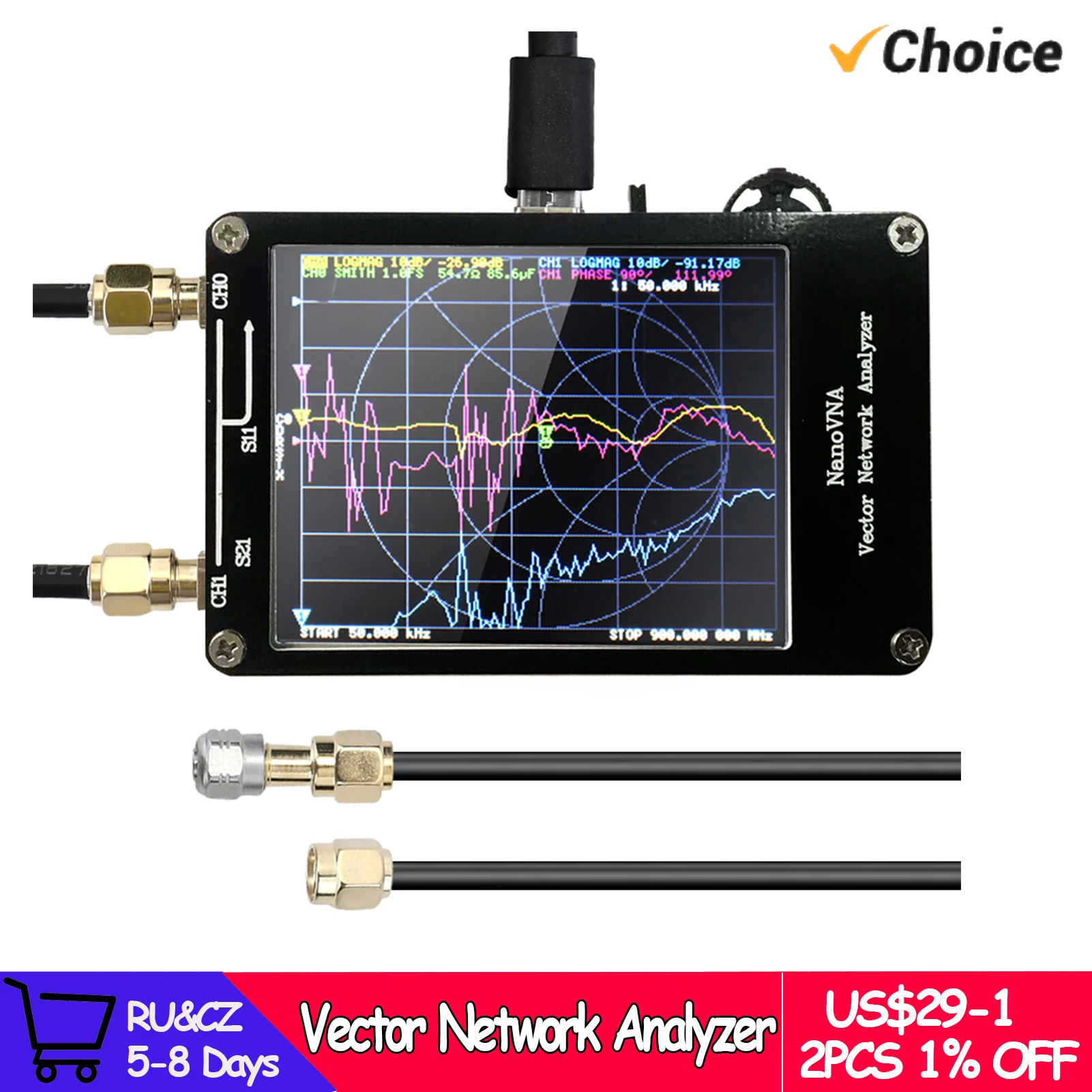 Handheld Vector Network Analyzer 50KHz-900MHz Digital Touching Screen Shortwave MF HF VHF UHF Antenna Analyzer Standing Waves