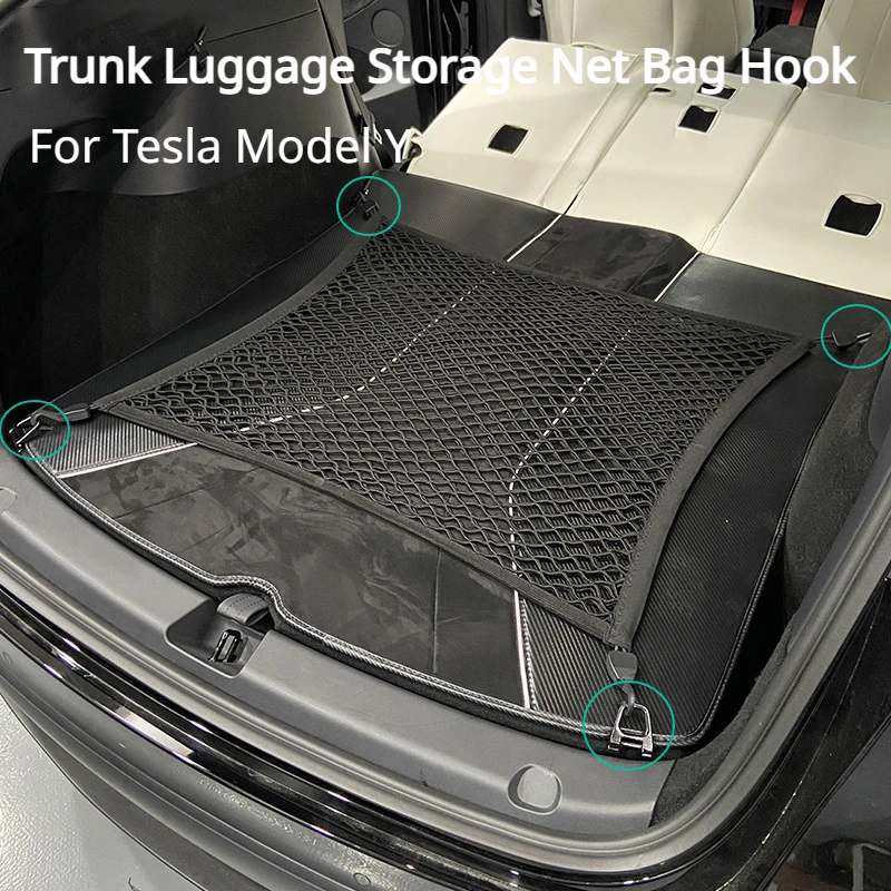 

For Tesla Model Y Trunk Luggage Storage Net Bag Hook Rear Cargo Fixed Net Stowing Tidying Car Interior Modification Accessories