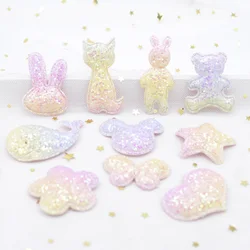 10pcs Glitter Fabric Applique Butterfly Mouse Star Flower Heart Rabbit Bear Cat Fish Baby Patches for DIY Hair Clips Decor