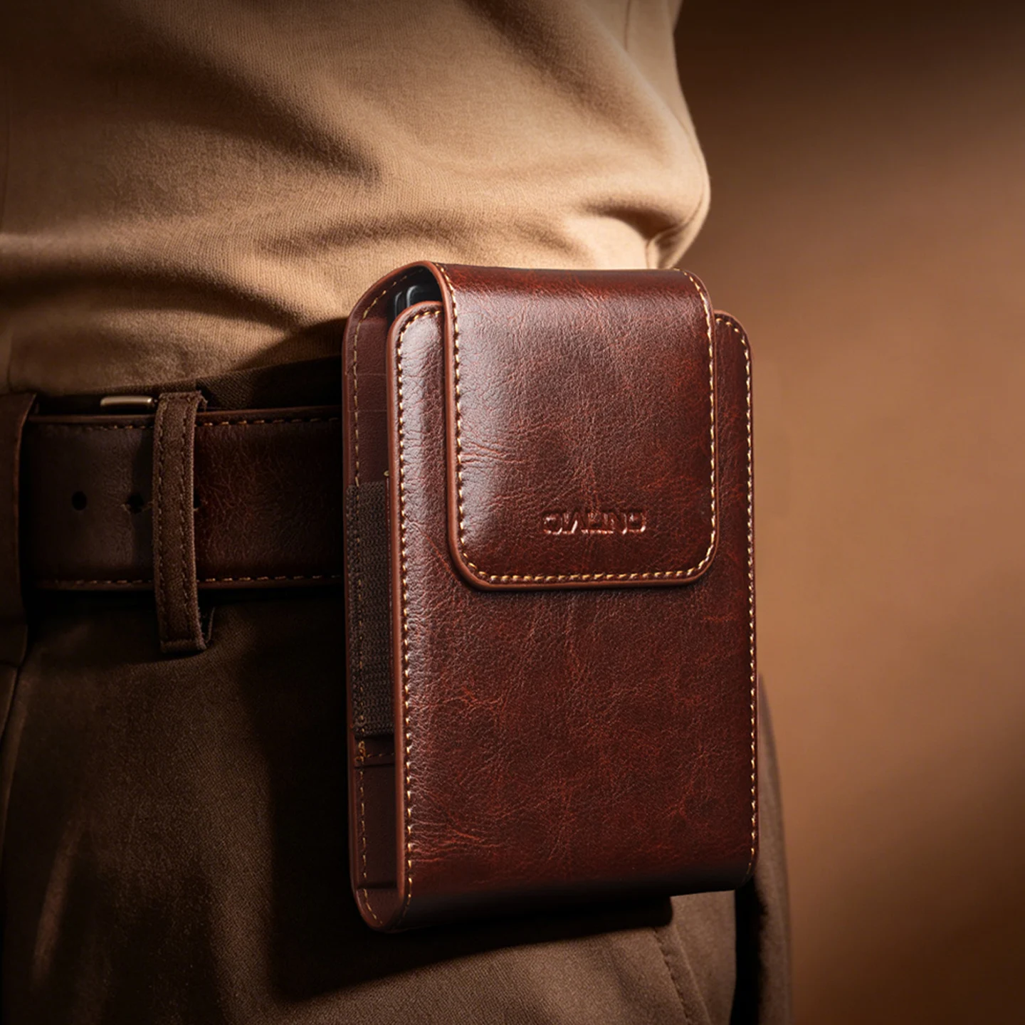 QIALINO Genuine Leather Case For Huawei Pura X Max Natural Cowhide Crossbody Lanyard Waist Bag Card Wallet Cover