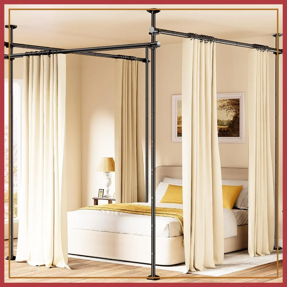 

Adjustable Room Divider Curtain Rod for Wide Space, 28-171in x 4-10ft, No Drilling Tension Rod, Heavy Duty Temporary Wall Divider, Black