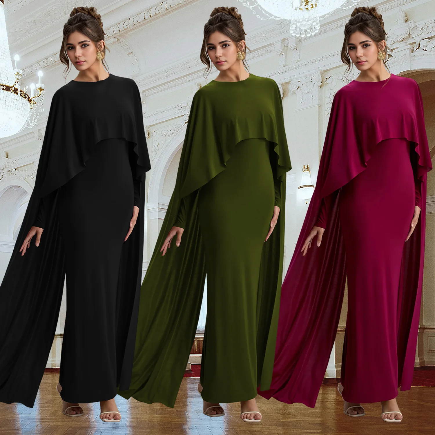 C7277 Abito casual elegante in raso da donna girocollo transfrontaliero per Amazon AliExpress scialle solido moda europea americana