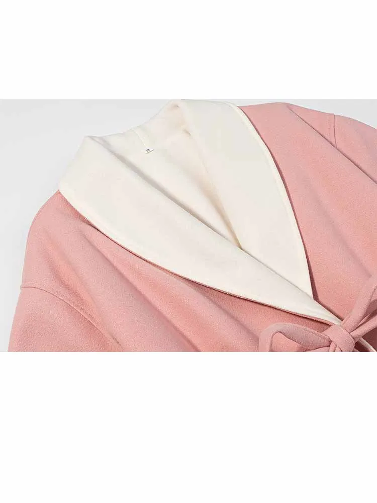 HH 女性用春ファッション 多用途 長袖 ラペル レースアップ装飾 スイートスタイルコート 女性用ゆったり快適暖かいコート