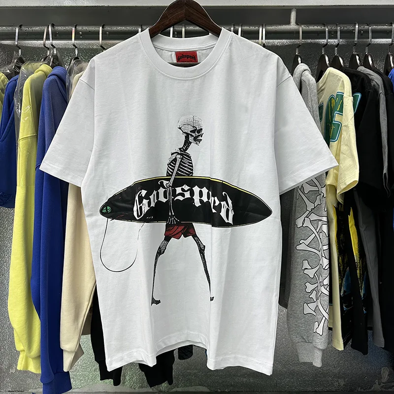 

Высококачественные футболки GOD SPEED для мужчин и женщин, 1:1, скейтборд, скелет, молодежный принт, универсальные простые футболки с короткими рукавами