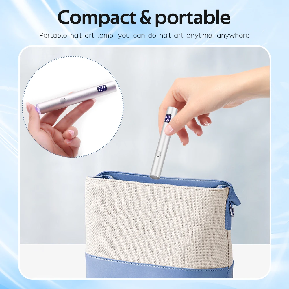 Mini UV LED Nail Dryer Portable Uv Light Lamp for Gel Nail Polish With 360° Rotation Magnetic Holder Fast Drying Handheld Lamp
