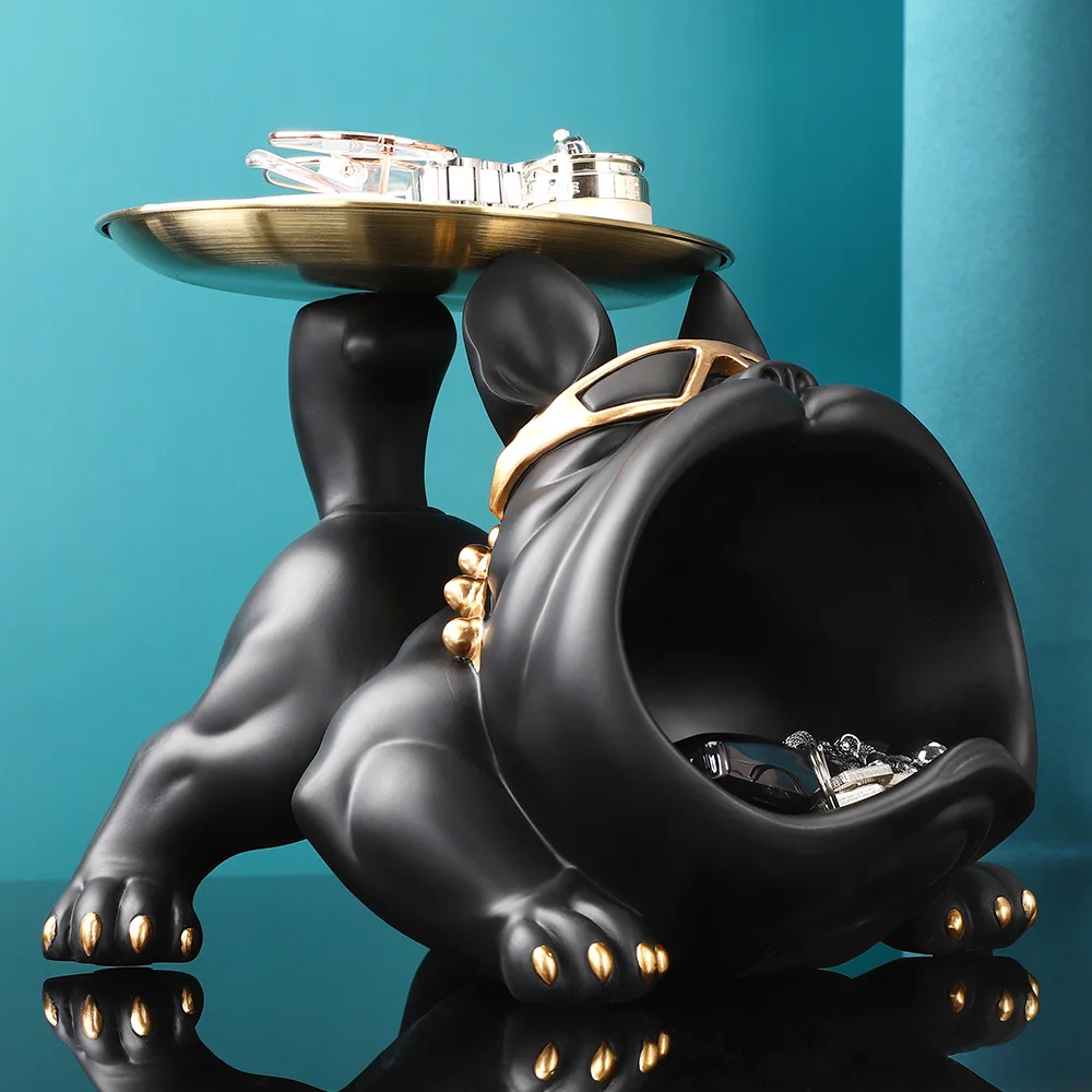 Big Mouth French Bulldog Décor Storage box Tabletop Decoration Dog Butler Staute Design Tray Animal Resin Sculpture Room Decor