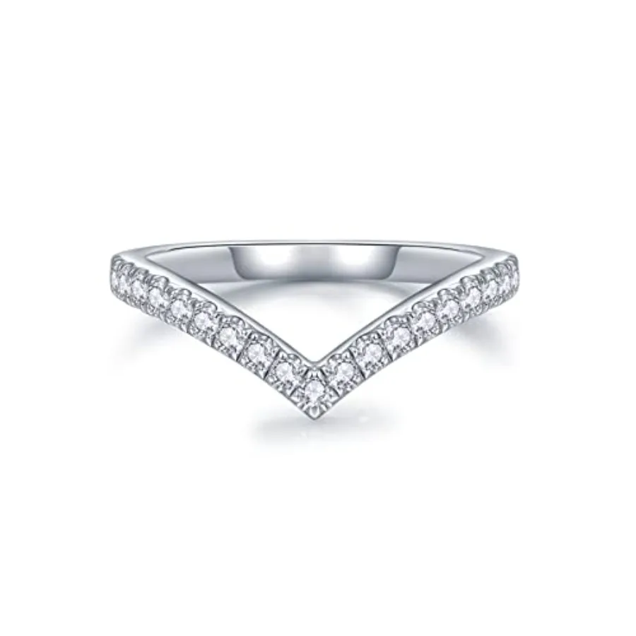 

IMOLOVE Moissanite Wedding Band Wedding Rings for Women V-Shaped 925 Sterling Silver Rings with 18K White Gold Plated Eternity