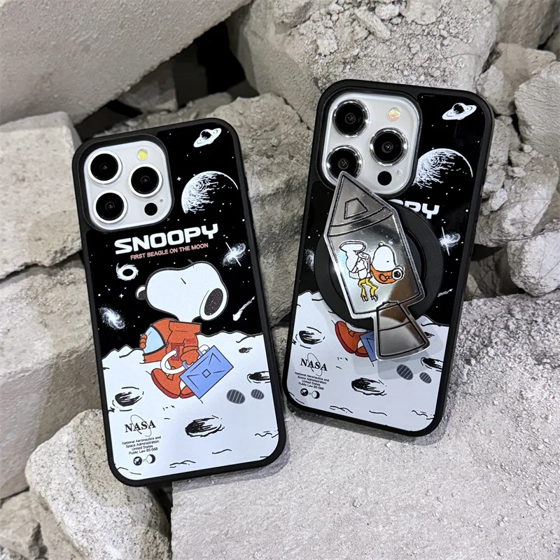 Kawaii Snoopy Cartoon Stand Holder Phone Case for Iphone 11 13 12 14 15 Pro Max Plus Anime Funda Soft Silicone Protective Cover