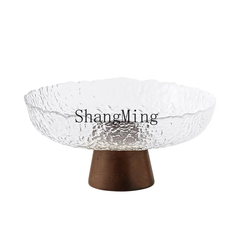 DSA light luxury fruit plate glass high-end feeling living room coffee table candy box soot transparent solid wood tall fruit