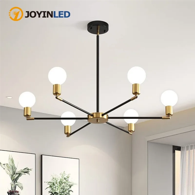 JOYINLED 8-Light Black Gold Chandelier, Industrial Vintage E27 Ceiling Light Fixture for Dining Room Living Room Restaurant Loft