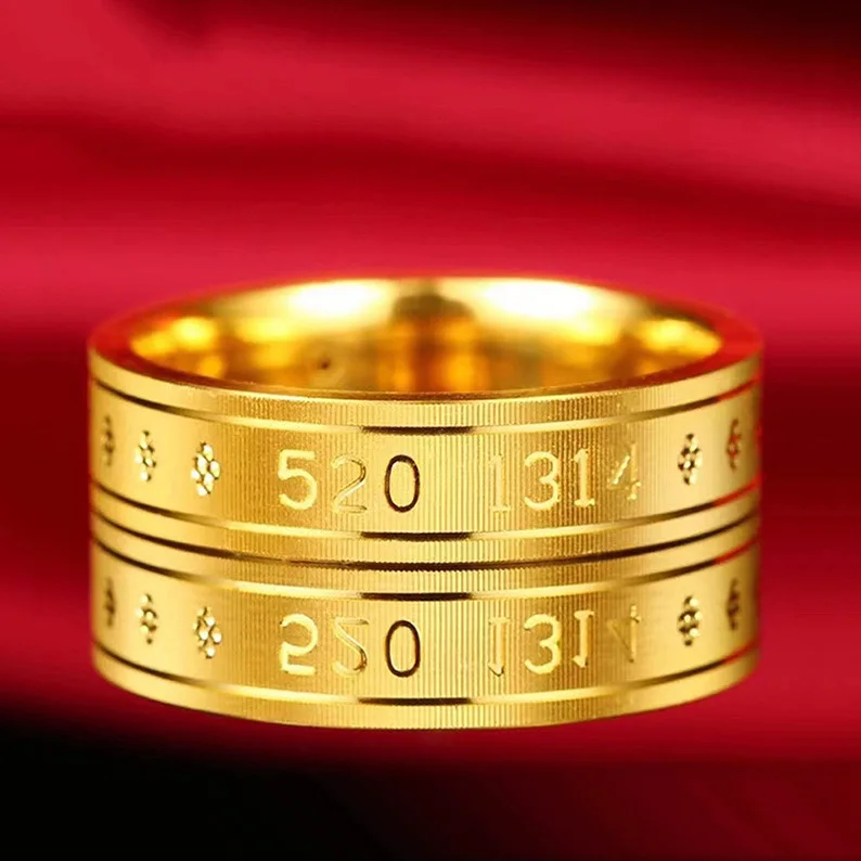 

Real Gold Color Coulpe Ring for Women Men Lover Love Jewelry Fine Gold Rings Wedding Rings for Couples Gold Color Finger Rings