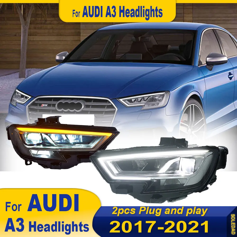 Car Styling for Audi A3 Headlights 2017-2021 S3 Full LED DRL Yellow Turn Signal Headlamp Xenon Beam Car Front Lights Assembly