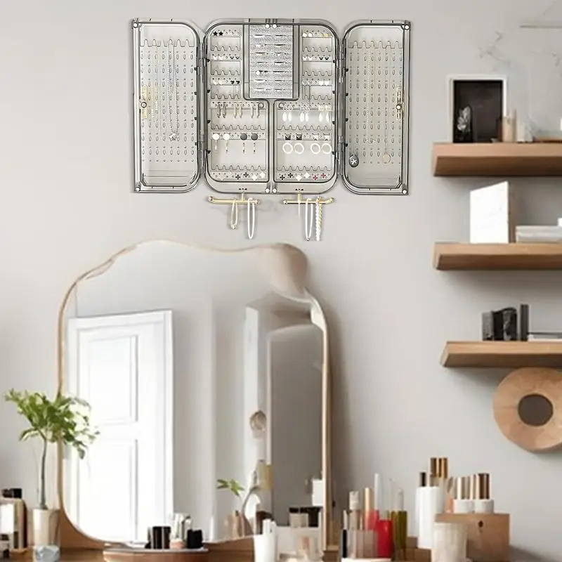 

Jewelry Wall Mount Organizer Rack Display No Punching Clear Storage Organizer Transparent Wall Mounted Necklace Wall Organizer