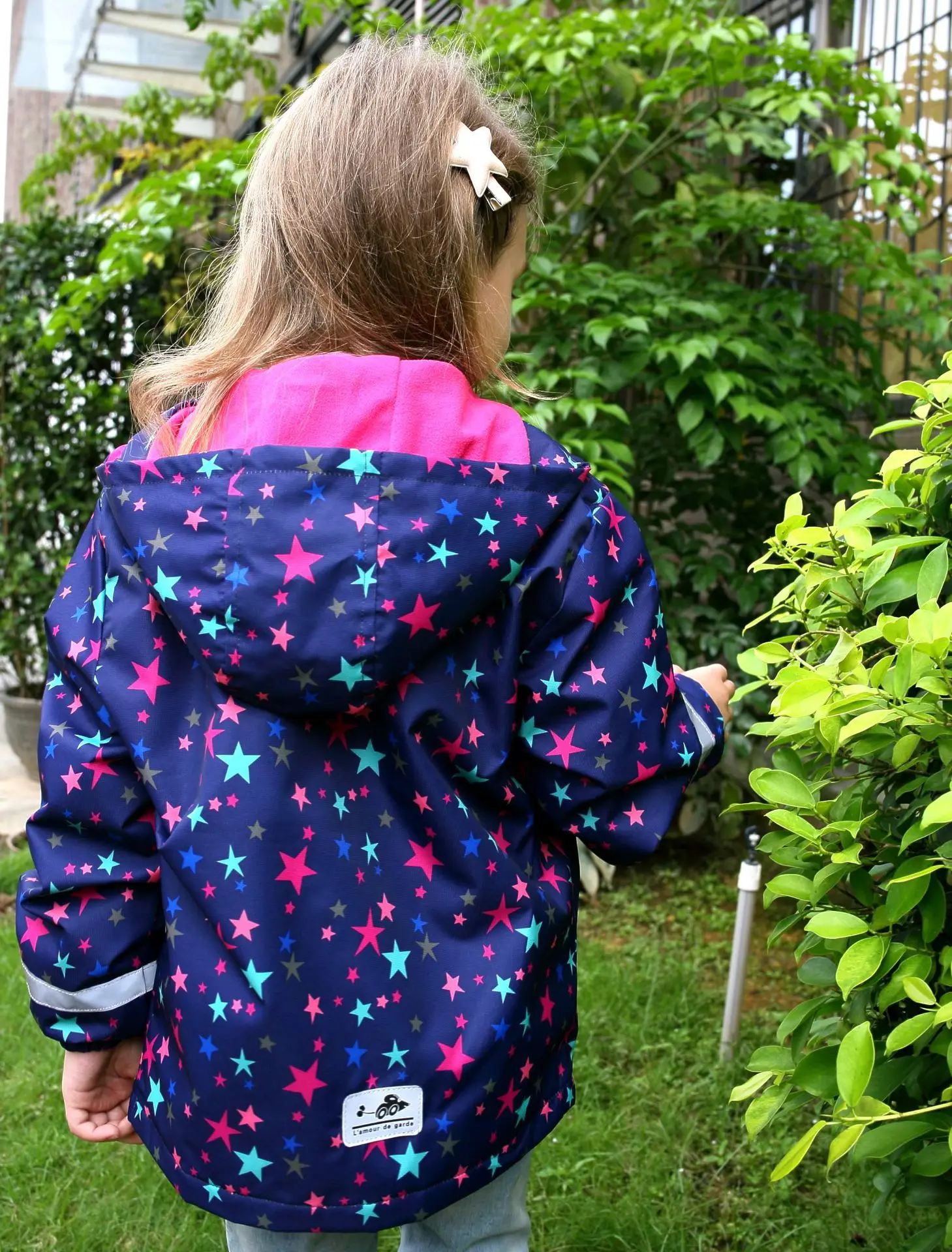 Girls Tie Dye Zip-up Jacket With Thin Fleece-lined Night Vision & Reflective Label, Trendy Windbreaker For Spring Fall