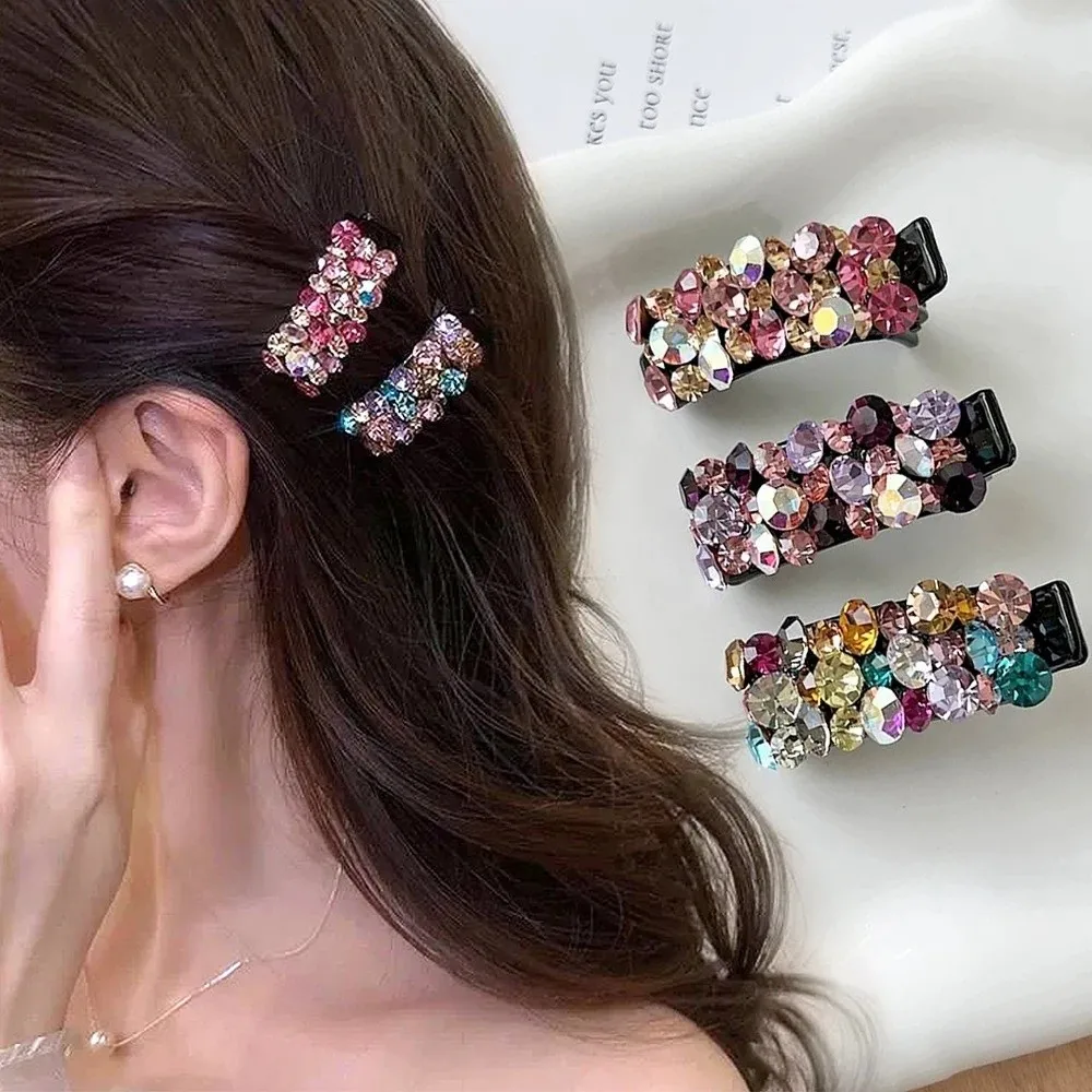 1pcs Colorful Rhinestone Rhinestone Hair Clips Acetate Material Elegant Design Duckbill Hairpin Sparkling Crystal