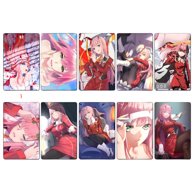 10Pcs/Set Darling In The Franxx Cards Sticker Zero Two Anime Game Characters High Definition Waterproof Crystal Sticker DIY Toys