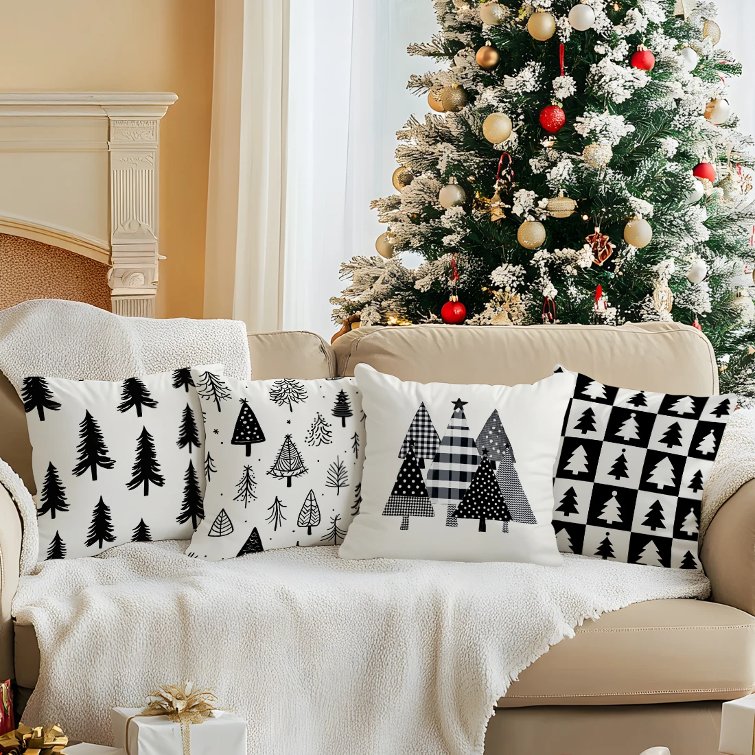 

Christmas Simplicity Pillowcase Printed Polyester 45x45cm Throw Pillowcover Decorative Sofa Cushion Pillowslip Home Decor