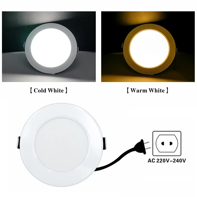 Redonda LED Downlight para iluminação interior, Lâmpada LED embutida, Luz de painel, Down Light, 3W, 5W, 7W, 9W, 12W, 15W, 220V AC, 230V, 240V