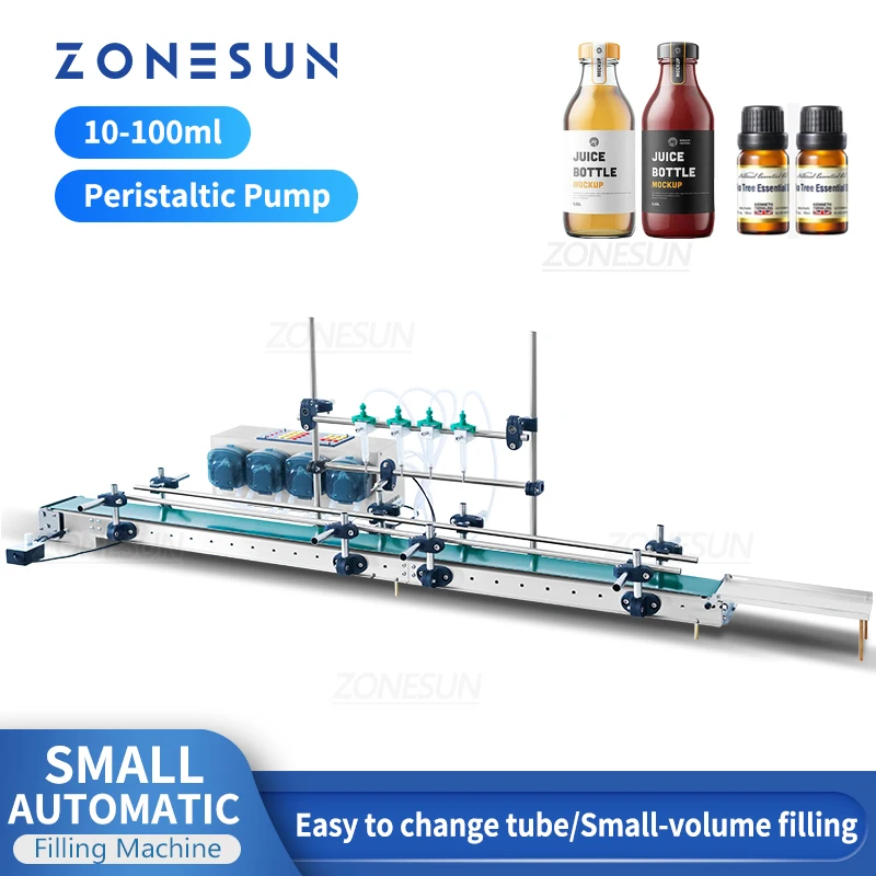 

ZONESUN Filling Machine Peristaltic Pump Liquid Conveyor Bottle Jar Milk Water Beverage Small Production Line ZS-DTPP100C4