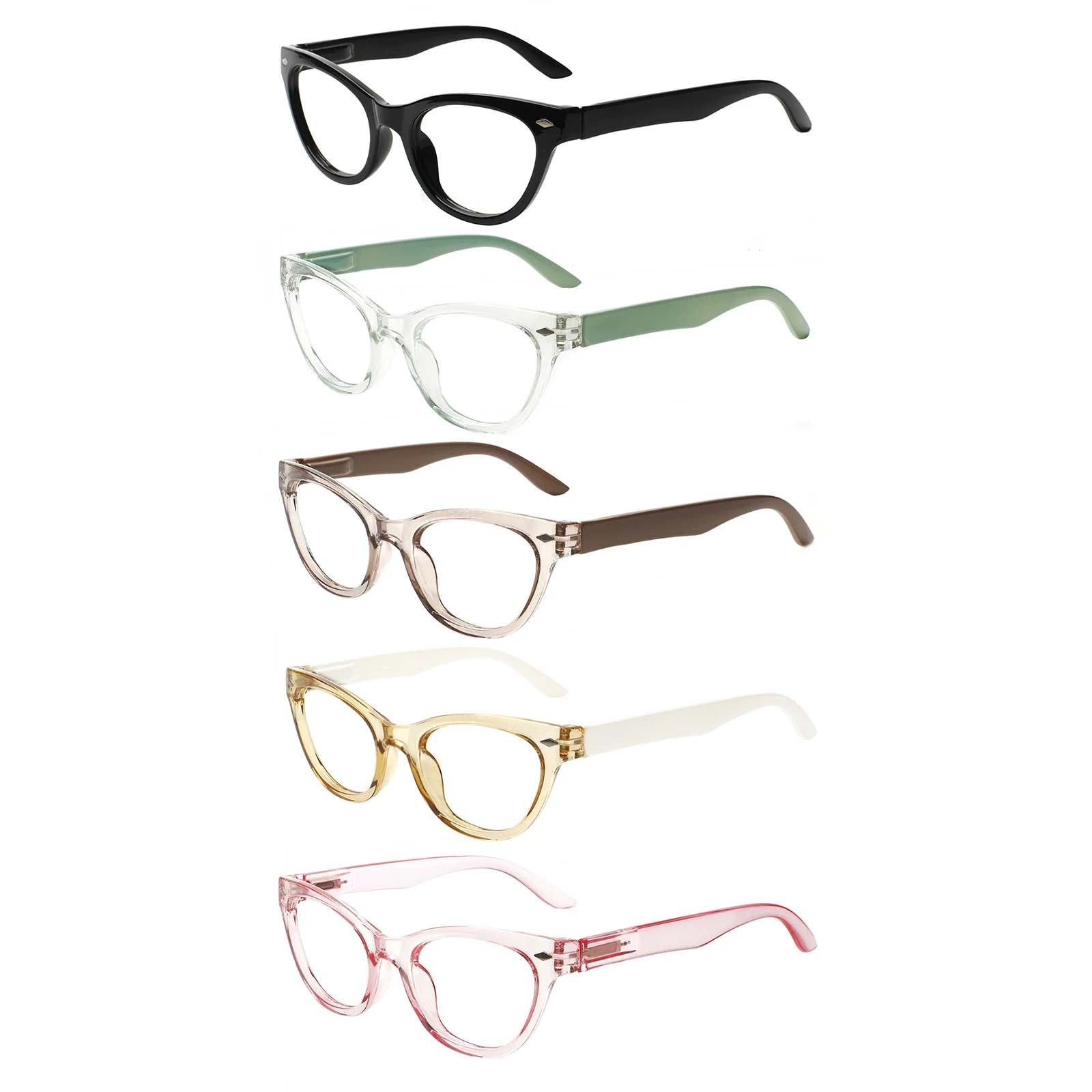 HENOTIN Popular Cat Eye Ladies Colorful Transparent Frame HD Reading Fashion Decorative Metal Hinge Prescription Glasses