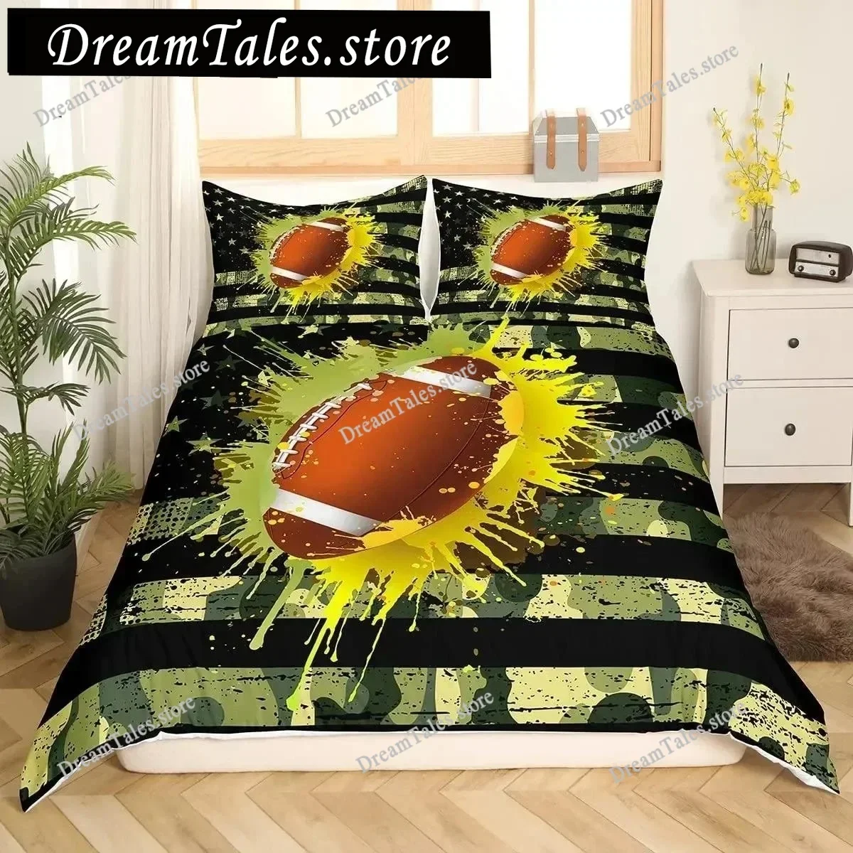

Football Bedding Set for Teen Boys Sport Duvet Cover Set Football Theme Bedding Set Double Queen King Size Polyester Qulit Cover