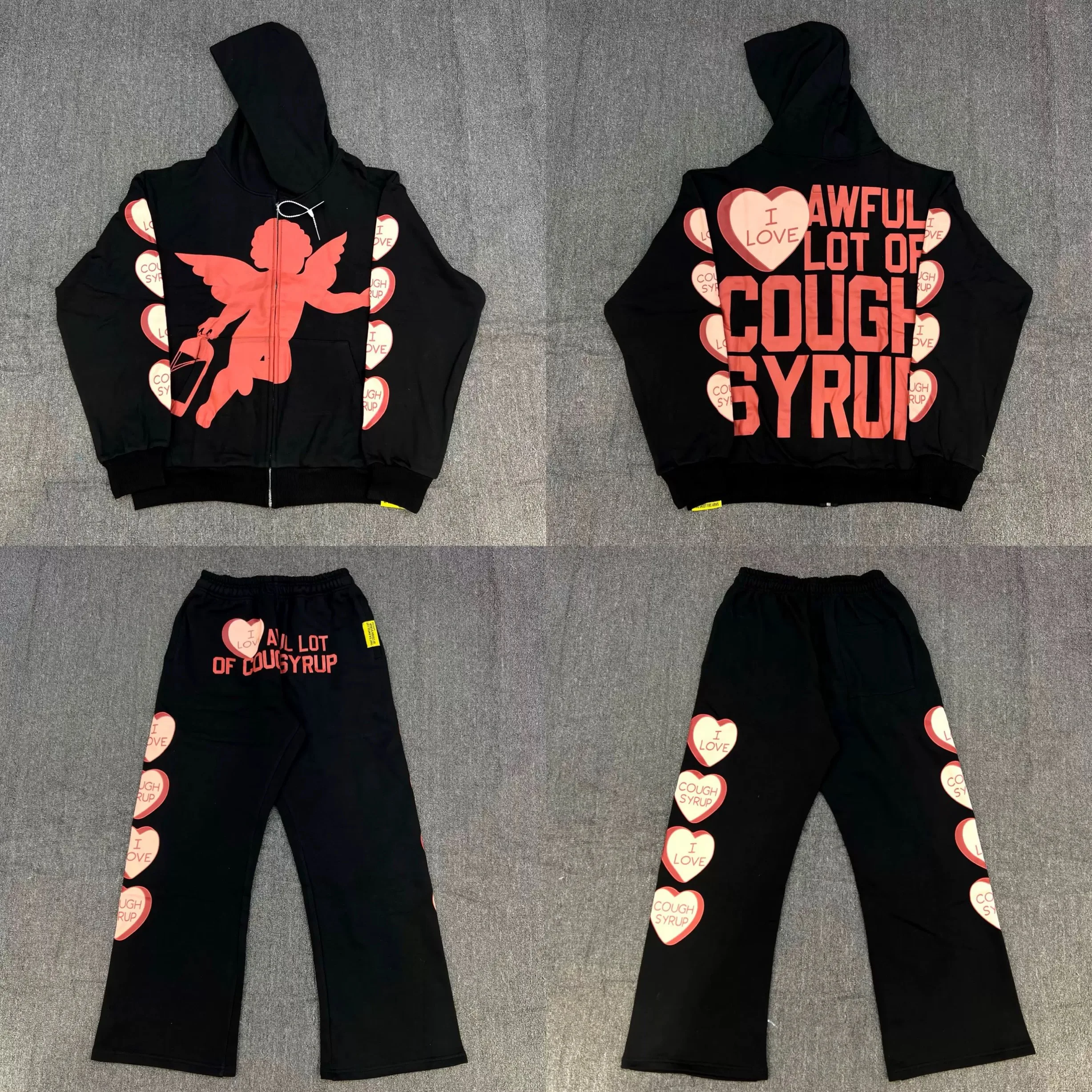 

Spor Zip-Up Hoodie And Long Pants Set with Love Heart Pattern Autumn Casual Youth Cotton Wear Long Sve And Trousers