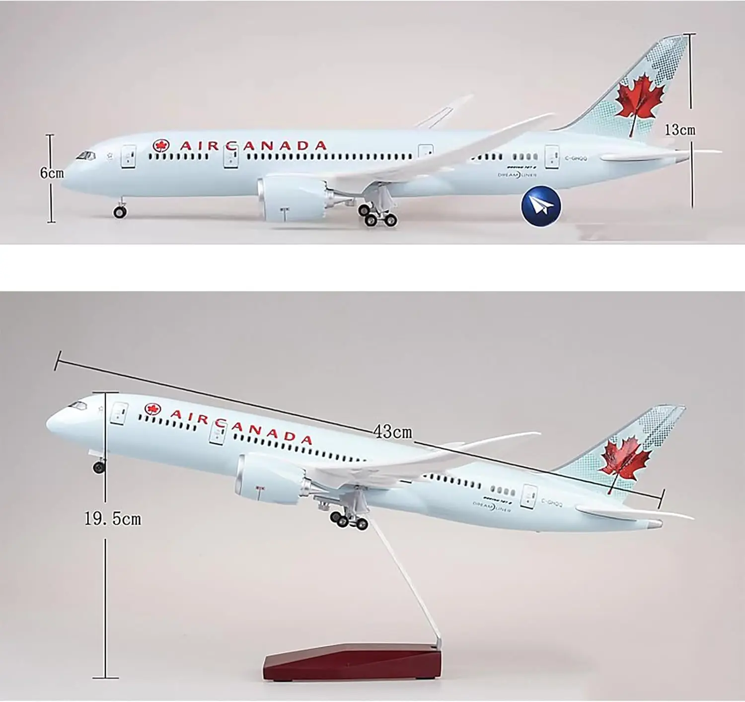 Modellino di Aereo B787 Air Canada per Bambini, Scala 1:43, con Luci e Carrello di Atterraggio, da Collezione