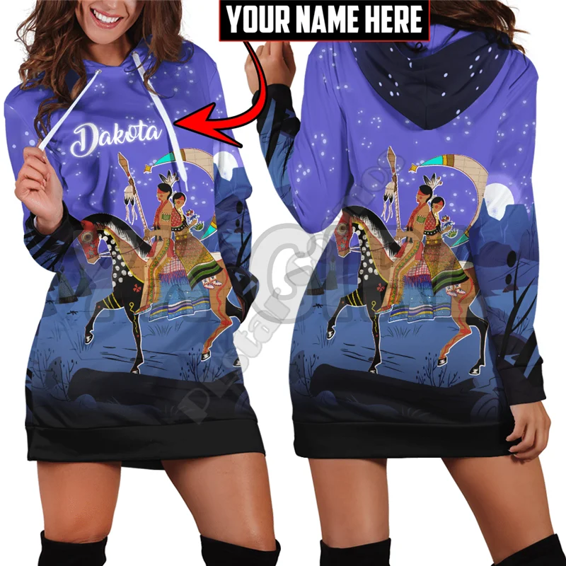 

YX GIRL Native Couple With Horse 3D Printed Hoodie Dress Novelty Hoodies Women Casual Long Sleeve Hooded Pullover Tracksuit