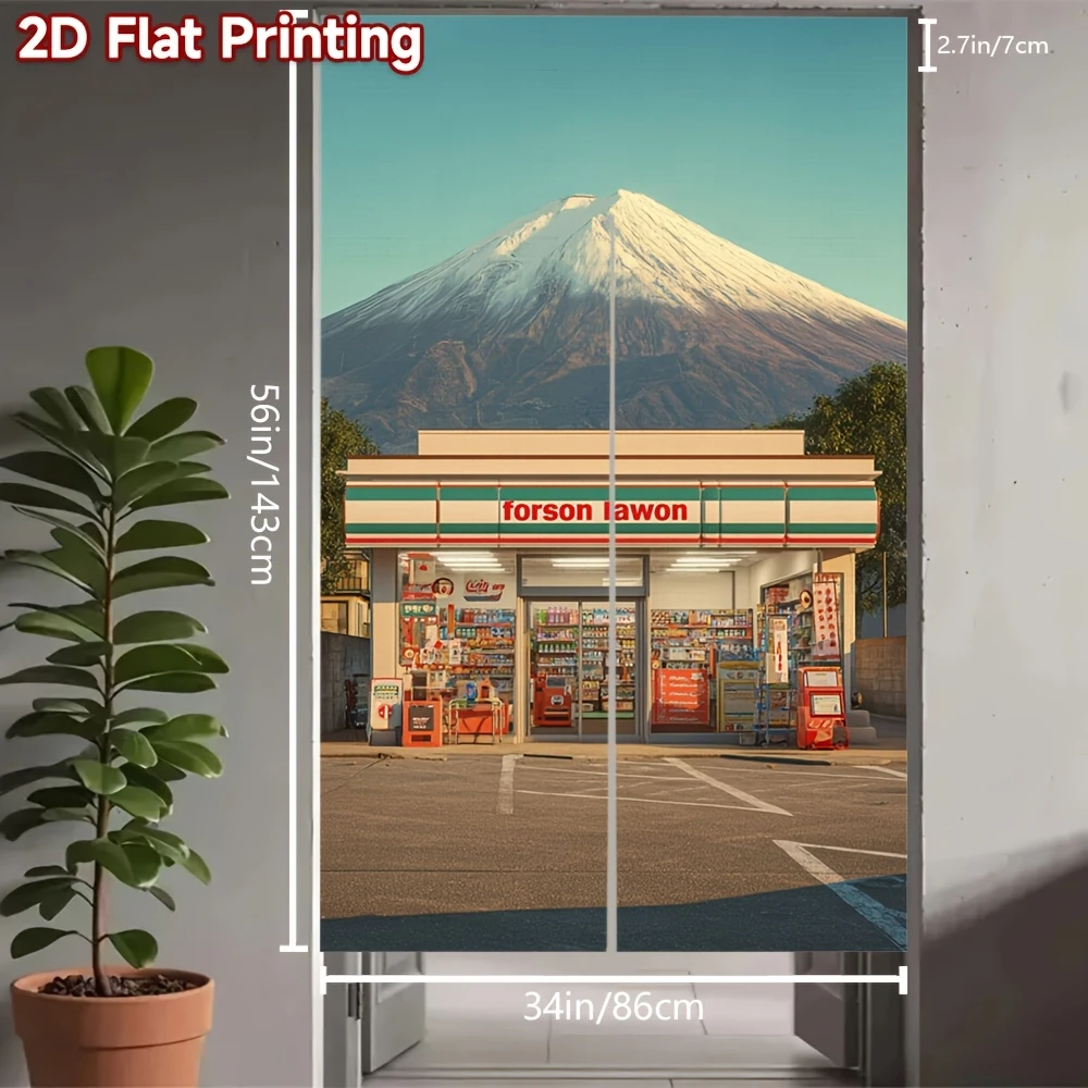 VIKAMA Mount Fuji Convenience Store Noren Curtain Snow Cap Japanese Half Door Bedroom Kitchen Decor