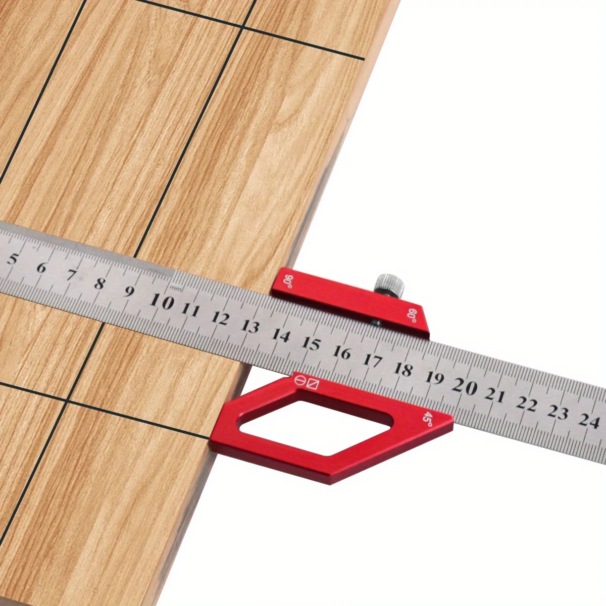 Woodworking Steel Ruler Positioning Block Center Locator, Woodworking Square Layout Diagram 45/60/90 Degree Angle Scriber