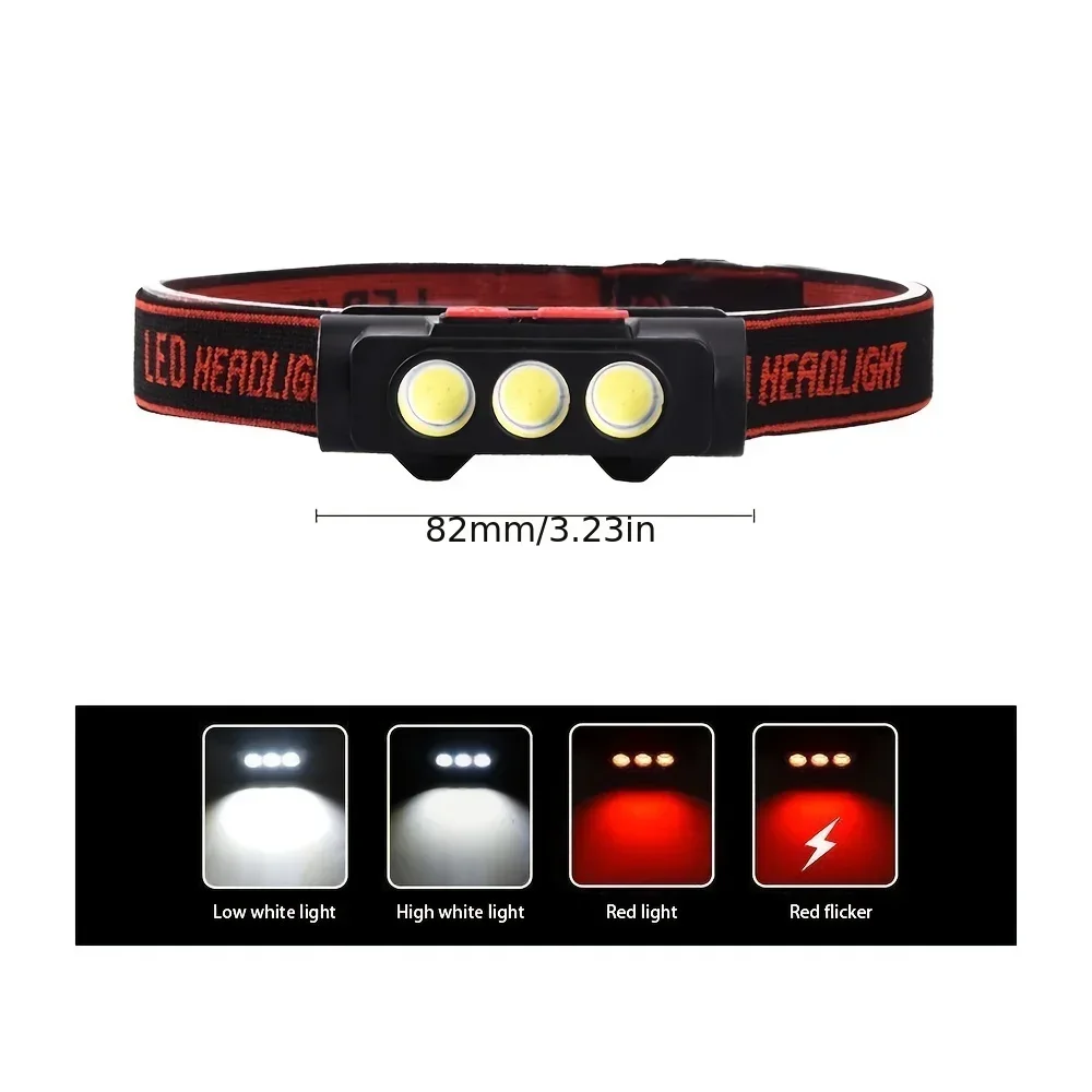 Powerful 3*COB LED Headlamp 18650 Rechargeable Headlight Outdoor Waterproof Head Lamp High Lumen Head Flashlight