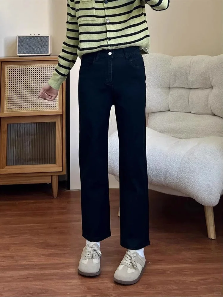 Damskie spodnie jeansowe z wysokim stanem, bawełniane, elastyczne, plus size, proste nogawki, wyszczuplające, elastyczne spodnie bootcut.