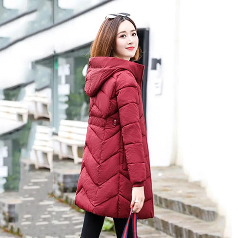 New Products Slim Waist Slim Joker Temperament Long Cotton-Padded Women Hooded Warm Simple Casual Fashion Coat Female Tide.