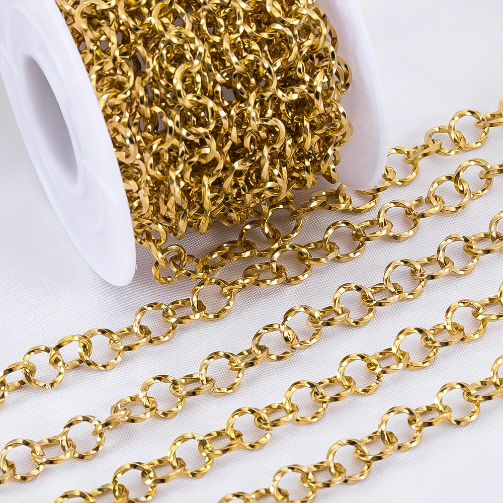 

Не выцветает, 1 метр, цвет золота/стали, круглые цепи из нержавеющей стали, толстые кабельные бордюрные цепи для DIY, ожерелья, браслеты, изготовление ювелирных изделий