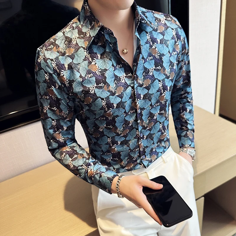 

Men's Casual Cotton Patterned Branded Shirts for Work Fashion 2024 Narrow Fit Shirt Long Sleeves Buttoned Down Blouses E88