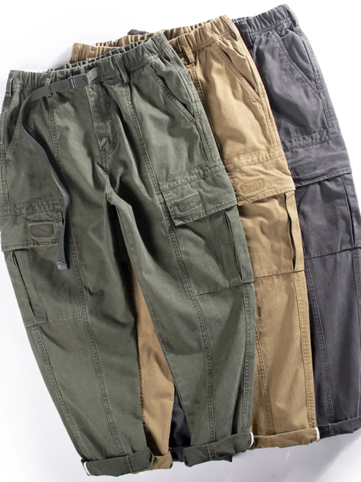 

Американские повседневные рабочие брюки для мужчин: свободные, с эластичным поясом, прямые, укороченные (до щиколотки), весна-осень, модный бренд